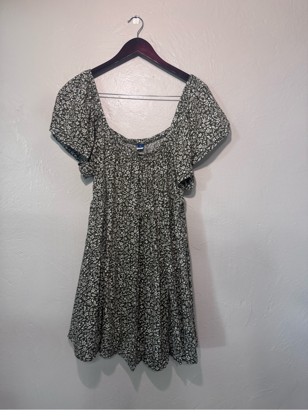 Old Navy Floral Babydoll Mini Dress XL Olive Green Cottagecore